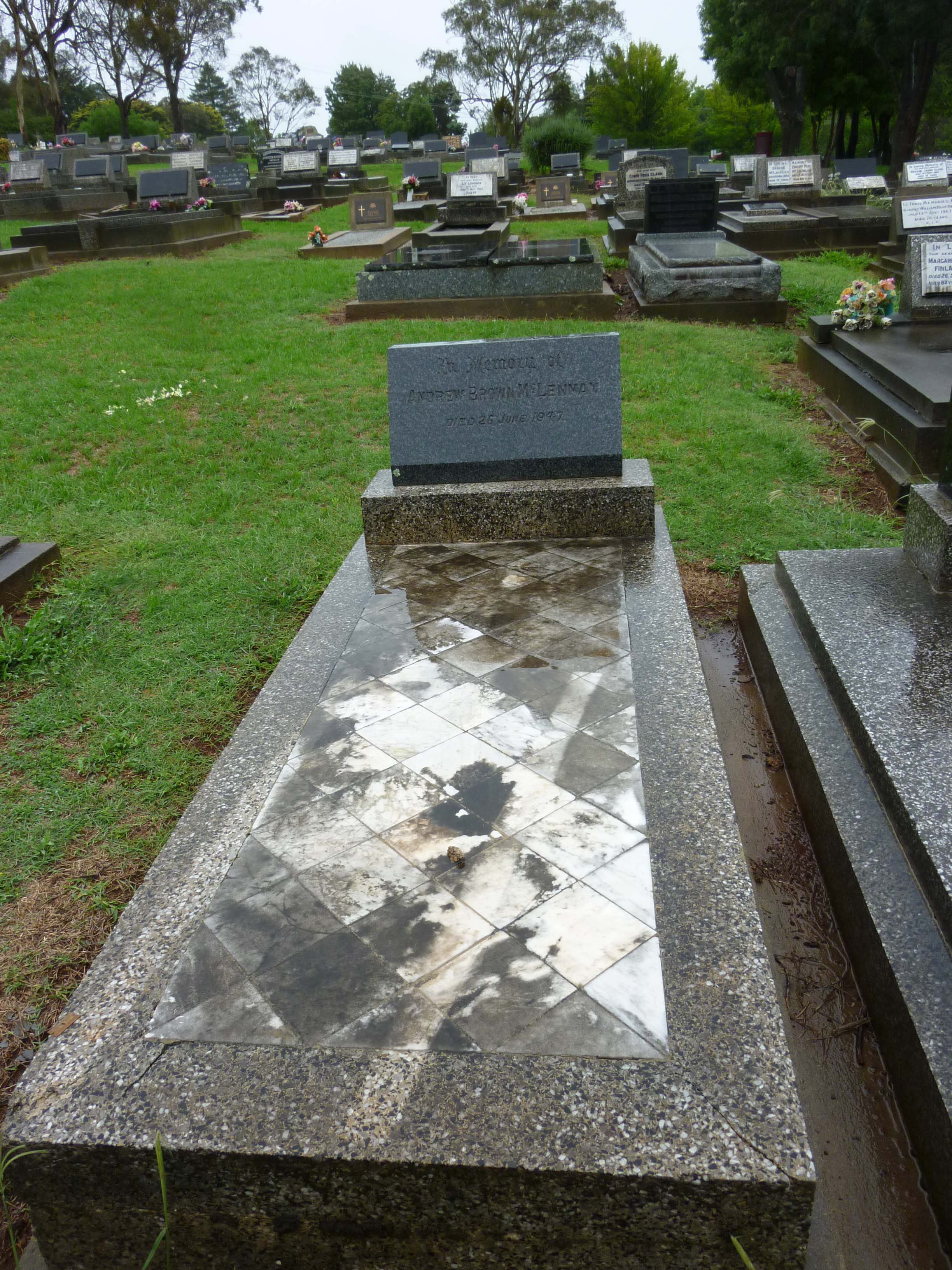 Photo of headstones/Andrew Brown McLennan d1947 hdstn Armidale cem
